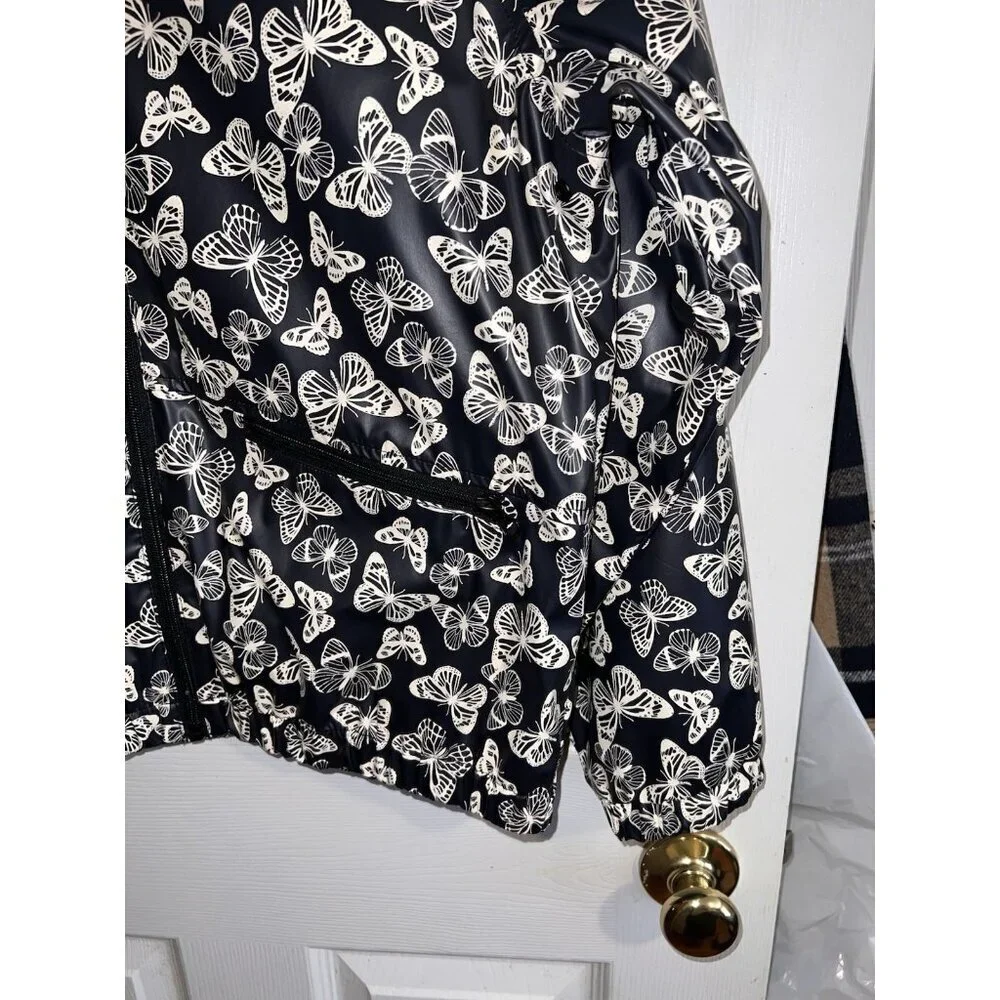 ART CLASS Black Hooded Butterflies Print Rain Jacket Sz 18 Girls Full Zip